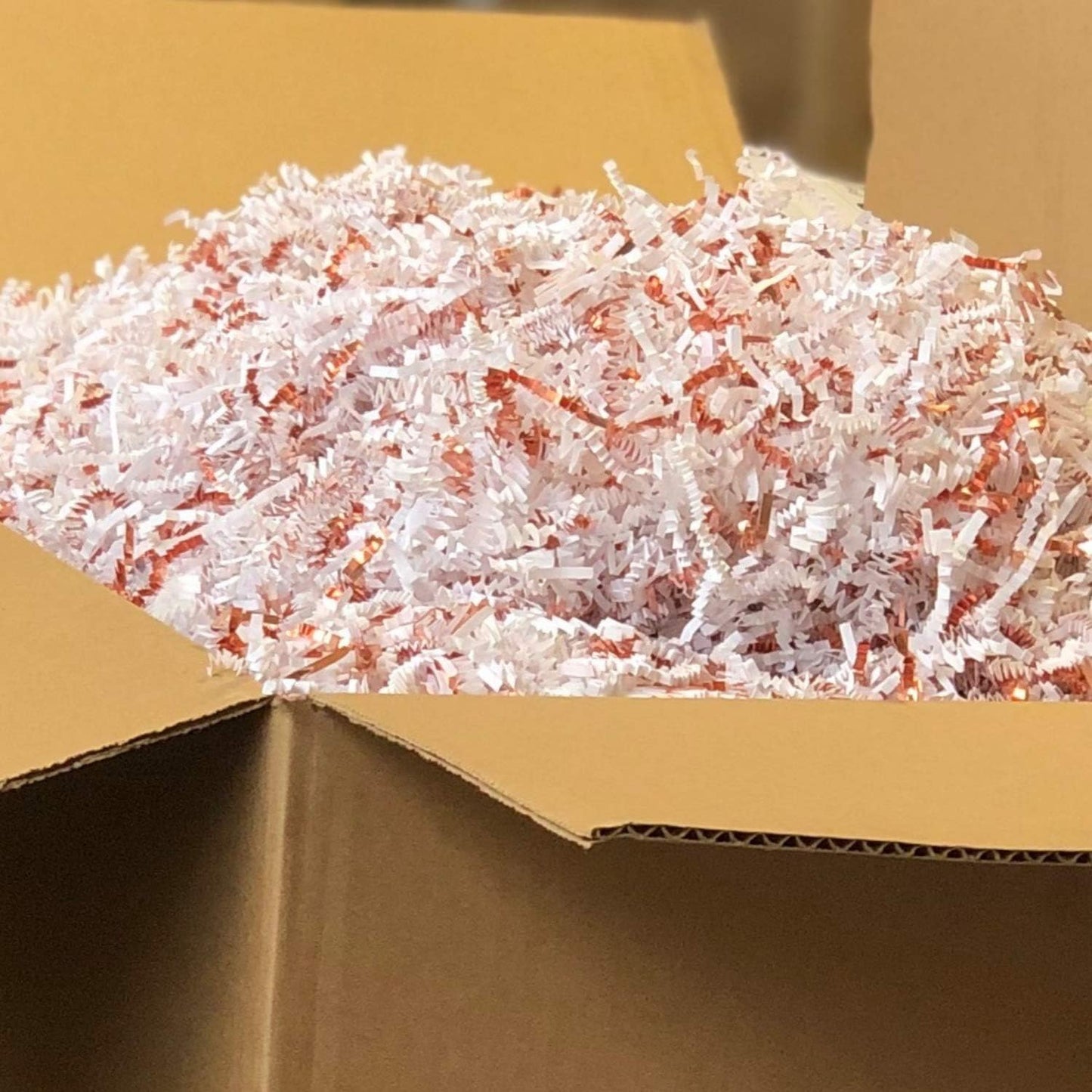 Crinkle Cut Paper Shred Filler for Packing and Filling Gift Baskets (2 LB) White and Rose Gold